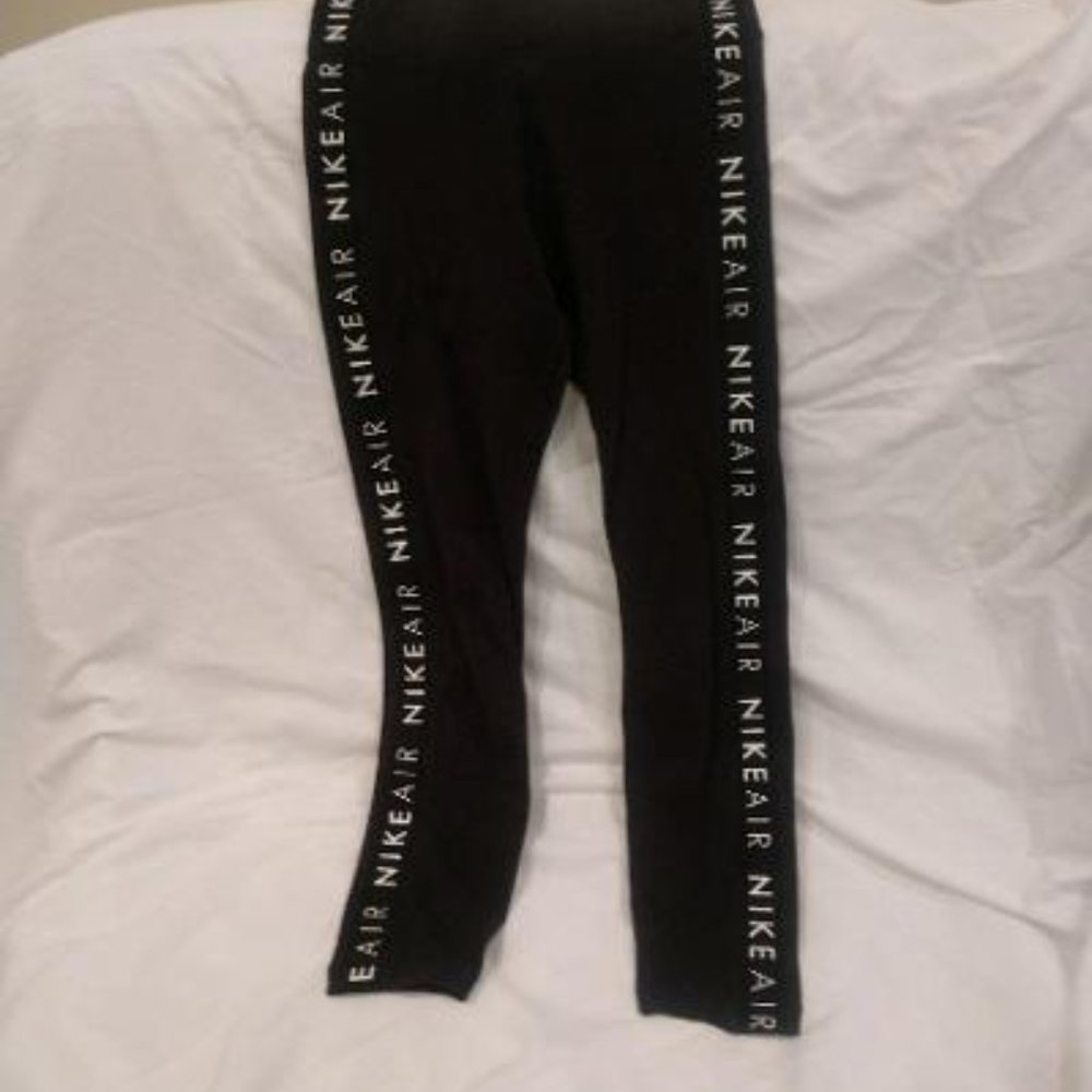 Nike Leggings - Black w/White Logo Tape Down The Sides